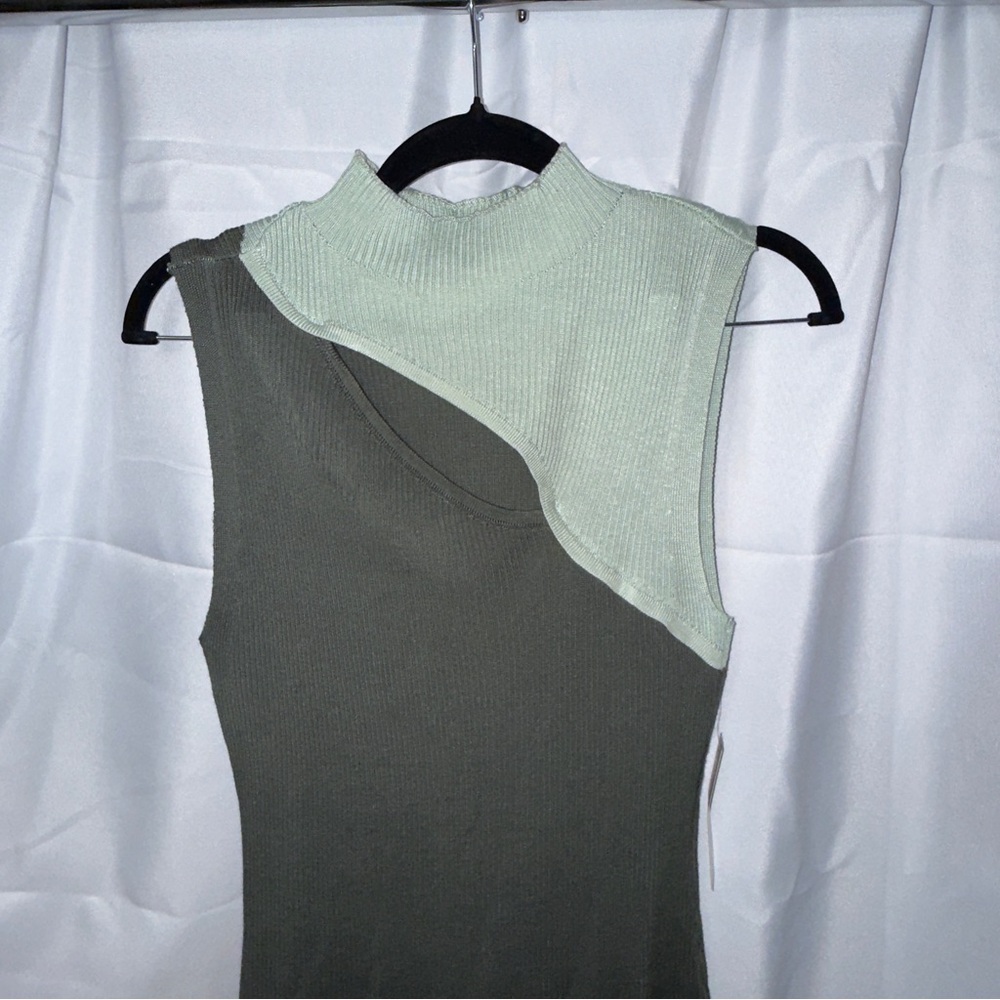 No Boundaries High Neck Dress with chest opening in Olive and Mint - Picture 2 of 6